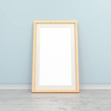 Tahta zeminde boş bir maket posterin 3D görüntüsü