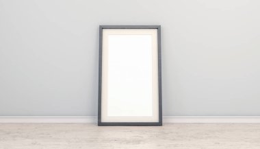 Tahta zeminde boş bir maket posterin 3D görüntüsü