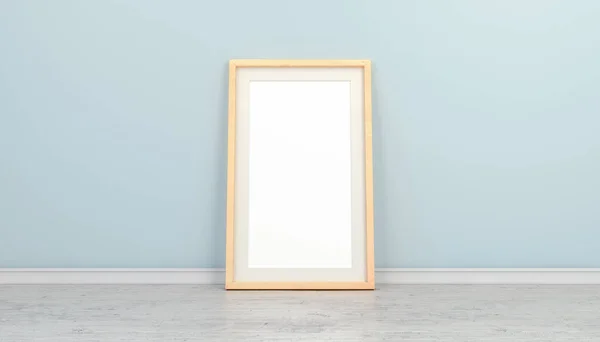 Rendering Van Een Met Blanco Mock Poster Een Houten Vloer — Stockfoto