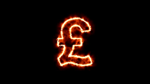 Video Animation Pfund Currency Sign Abstract Fire Black Background Seamless — Stock Video