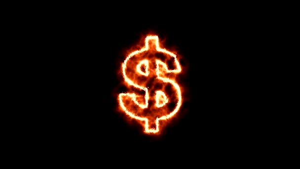 Video Animatie Van Dollar Valuta Teken Abstract Vuur Zwarte Achtergrond — Stockvideo