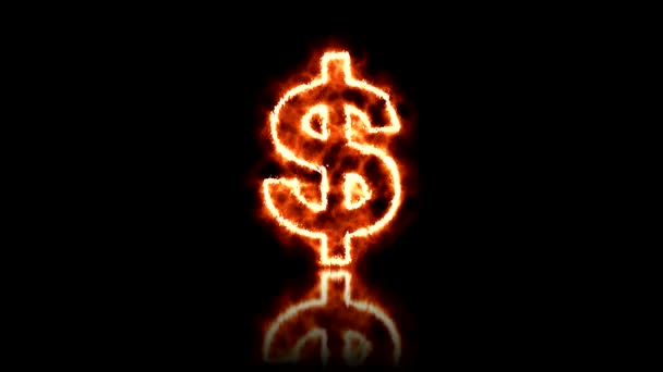 Video Animation Dollar Currency Sign Abstract Fire Reflective Floor Seamless — Stock Video