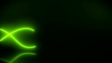Yansıtıcı zemin üzerinde yeşil renkte parlayan neon dalgaların canlandırması - soyut arkaplan - yer tutucu