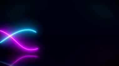 Yansıtıcı zemin üzerinde mavi ve mor renkte parlayan neon dalgaların video animasyonu - soyut arkaplan - yer tutucu