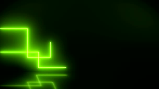 Animazione Video Linee Luminose Neon Movimento Verde Terreno Riflettente Sfondo — Video Stock