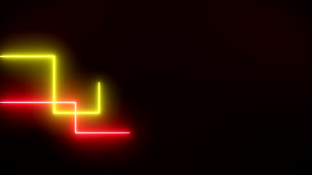 Animation Vidéo Lignes Fluo Lumineuses Rouge Jaune Fond Abstrait — Video