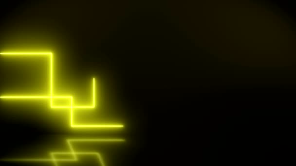 Animazione Video Linee Luminose Neon Movimento Giallo Terreno Riflettente Sfondo — Video Stock