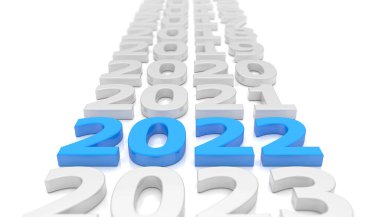 3D oluşturma - 2022 numara mavi üzerine beyaz arkaplan - yeni yılı temsil ediyor