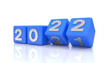 2021 'li 3d küp - 22 üzeri beyaz arkaplan - 2022 yılını temsil etmektedir.