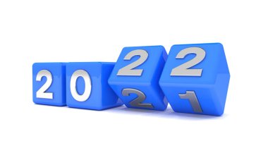 2021 'li 3d küp - 22 üzeri beyaz arkaplan - 2022 yılını temsil etmektedir.