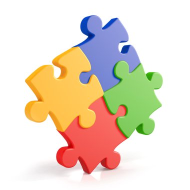 dört montaj renkli puzzle parçaları
