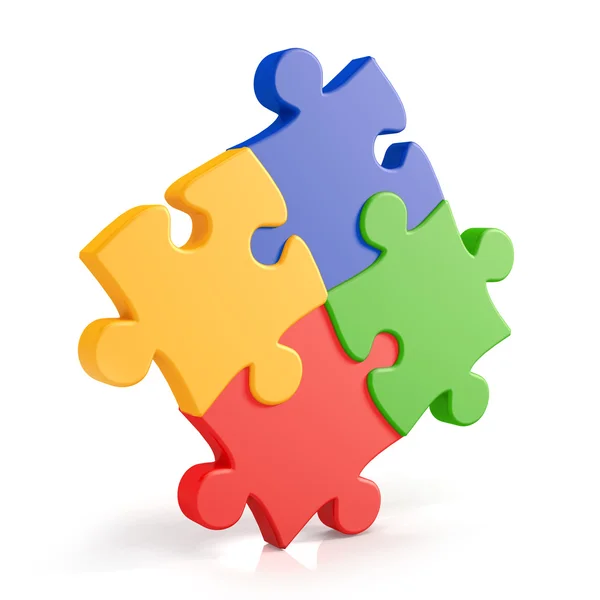 Quattro pezzi puzzle colorati assemblaggio — Foto Stock