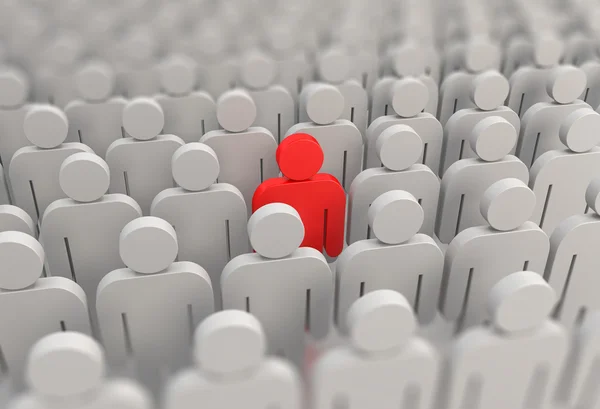 A red person in a crowd of people — Stock Photo, Image