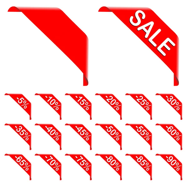 Red Ribbon Discount Labels — Stock Photo, Image