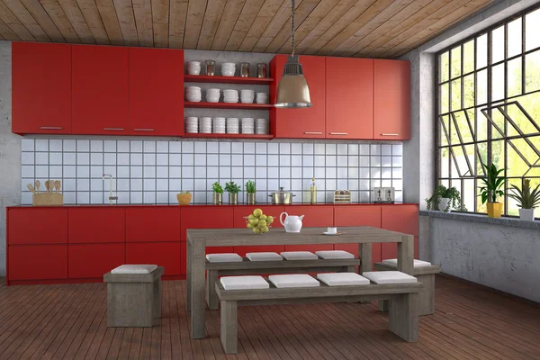 Modern Red Kitchen - Shot 1 — Stok Foto