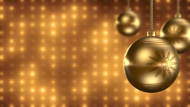 Vid - Golden kerstballen met verlichting — Stockvideo