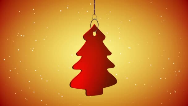 VID - Árbol de Navidad Rojo Tag - Fondo amarillo - trazado de rayos — Vídeos de Stock