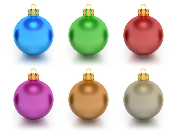 Sex färgglada julgranskulor - sköt 1 — Stockfoto