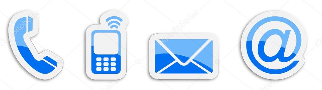 Four contacting sticker symbols in blue