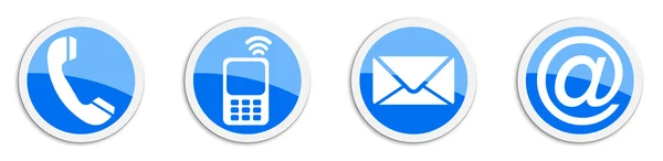 Cuatro símbolos de pegatina de contacto en azul - botones —  Fotos de Stock