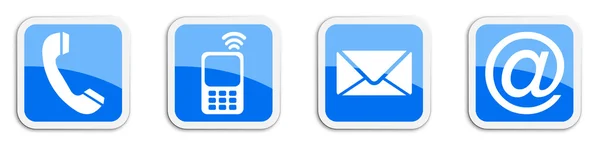 Quatro símbolos de etiqueta de contato em azul - cubo — Fotografia de Stock
