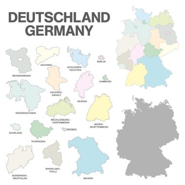 Bölgesel yatılı - federal devletlerin - yüksek detay ile Alman harita