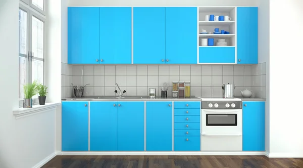 Modern kitchen - blue - shot 2 — Stock Photo, Image
