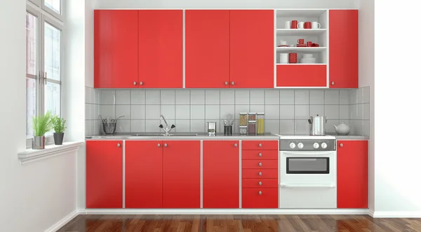 Modern kitchen - red - shot 2 — Stock Photo, Image