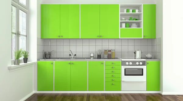 Modern kitchen - green - shot 2 — Stock Photo, Image