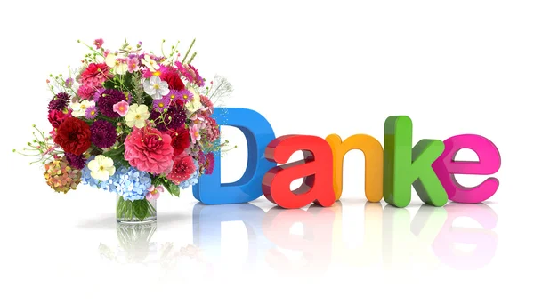 3D-Text - Danke - Blumen — Stockfoto