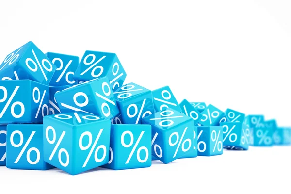 Vallende blauwe blokjes met procenttekens — Stockfoto