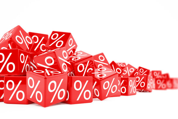 falling red cubes with percent signs