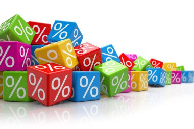 falling colorful cubes with percent signs