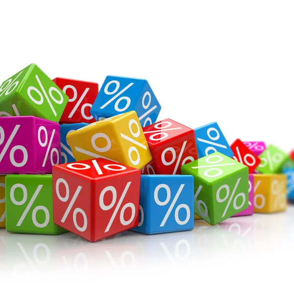 Falling colorful cubes with percent signs — Stockfoto