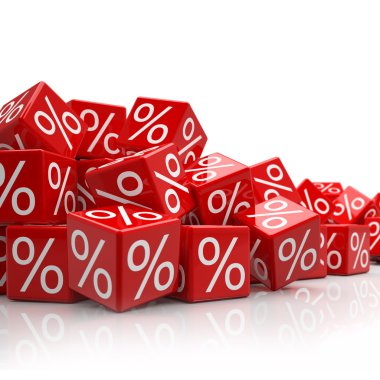falling red cubes with percent signs clipart