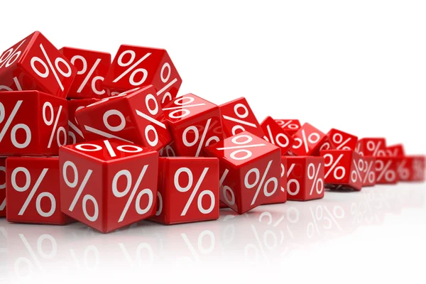 Fallande röda kuber med procenttecken — Stockfoto