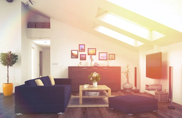 Podkroví - obývací pokoj - retro vzhled — Stock fotografie