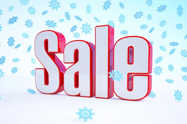 3d - sale text - red-white - snowflakes — Stock Photo, Image