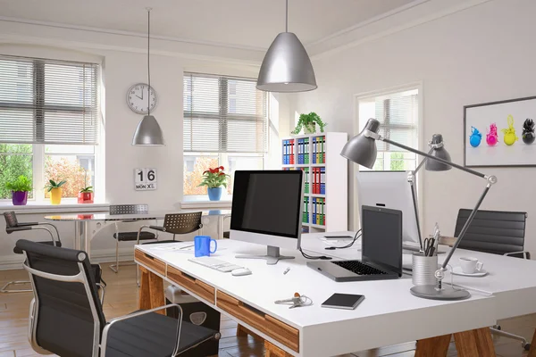 Renderização 3d - local de trabalho moderno - escritório — Fotografia de Stock