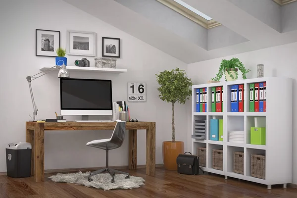 3D рендеринг - современное рабочее место - домашний офис — стоковое фото