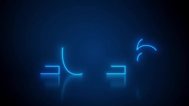 Soyut neon ışıkların video animasyonu, üzerinde 2026 sayıları bulunan mavi-koyu arkaplan yansıtıcı bir zemin - yeni yılı temsil ediyor - tatil kavramı.