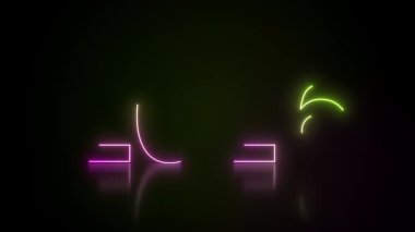 Soyut neon ışıkların, üzerinde yeşil ve morumsu olarak 2026 rakamları bulunan, yansıtıcı bir zemindeki koyu arkaplan üzerindeki video animasyonu yeni yılı temsil ediyor..