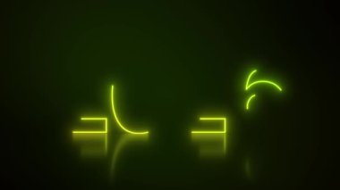 Soyut neon ışıkların, yeşil ve sarı olarak 2026 rakamlarıyla yansıtıcı bir zeminde koyu arkaplan üzerindeki video animasyonu yeni yılı temsil ediyor - tatil kavramı..
