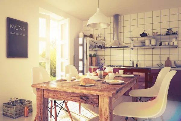 3d - modern kitchen interior - shot 03 - retro look — Stock Photo, Image