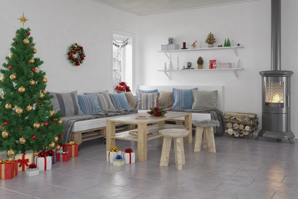 3D - obývací pokoj - vánoční — Stock fotografie