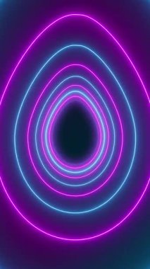Karanlık arka planda neon mavisi ve neon mavisi renkte birçok Paskalya yumurtasının video animasyonu - soyut arka plan - kusursuz döngü - tatil kavramı.
