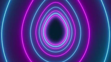 Karanlık arka planda neon mavisi ve neon mavisi renkte birçok Paskalya yumurtasının video animasyonu - soyut arka plan - kusursuz döngü - tatil kavramı.