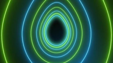 Karanlık zemin üzerinde neon mavisi ve neon yeşili olan birçok Paskalya yumurtasının video animasyonu - soyut zemin - kusursuz döngü - tatil kavramı.