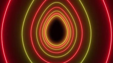 Karanlık zemin üzerinde neon kırmızısı ve neon sarısı olan birçok Paskalya yumurtasının video animasyonu - soyut zemin - kusursuz döngü - tatil kavramı.
