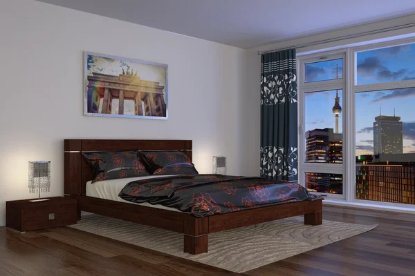 3d - camera da letto moderna - hotel — Foto Stock